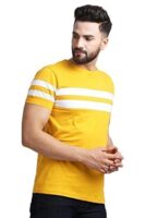 Mustard Men's Cotton Half Sleeve Regular Fit Striped T-Shirt