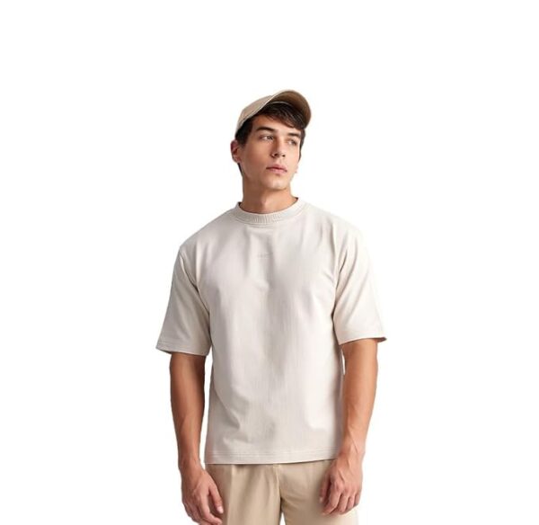 Beige Men's Cotton Casual T-Shirt Comfortable, Relaxed Fit, Crew Neck