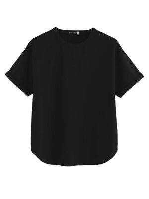 100% Cotton Oversized Loose Fit Drop Shoulder Round Neck Boyfriend Fit Solid Half Sleeves T-Shirt Black