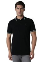 Black Slim Fit Solid 100% Cotton, Pique Polo Tshirt