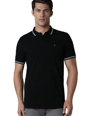 Black Slim Fit Solid 100% Cotton, Pique Polo Tshirt