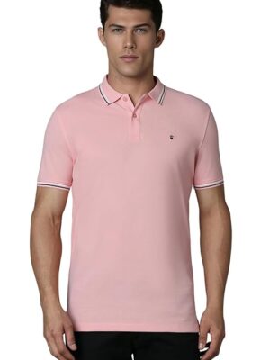 Pink Slim Fit Solid 100% Cotton, Pique Polo Tshirt