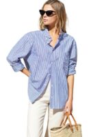 Striped  Oversized Cotton Shirt for Women,Long Sleeve Shirt blue