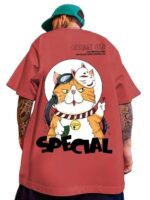 Oversized Cotton Front and Back Printed Round Neck T Shirts for Men Rust