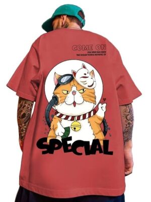 Oversized Cotton Front and Back Printed Round Neck T Shirts for Men Rust
