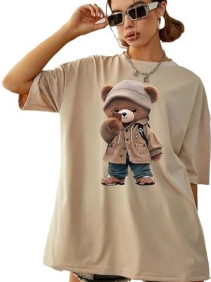 Beige Oversize Tshirt Baggy for Women Cotton Casual Stylish Latest