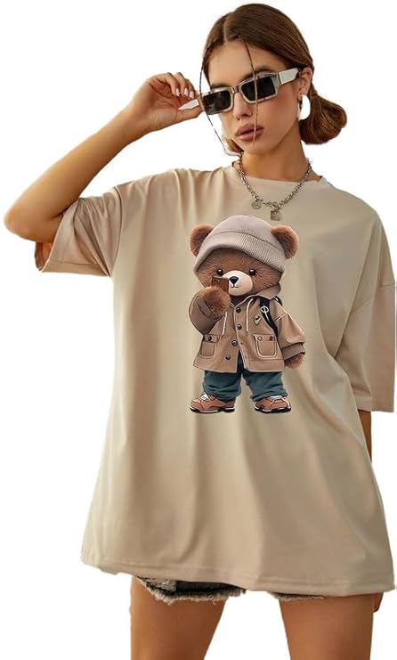 Beige Oversize Tshirt Baggy for Women Cotton Casual Stylish Latest