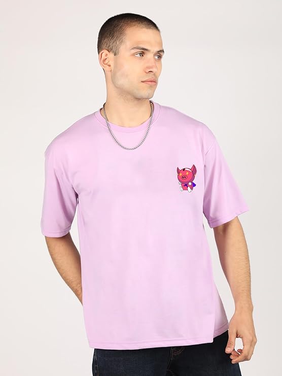 Rose Red Oversized Cotton Front and Back Printed Round Neck T Shirts for Men