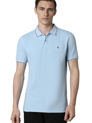 Slim Fit Solid 100% Cotton, Pique Polo Tshirt Blue