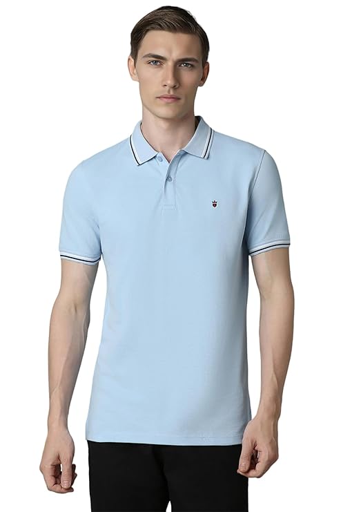Slim Fit Solid 100% Cotton, Pique Polo Tshirt Blue