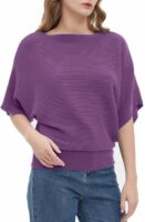 Autumn Purple Women Fashion Ribbed Batwing Sleeves Bagy Balloon Style Fit Top