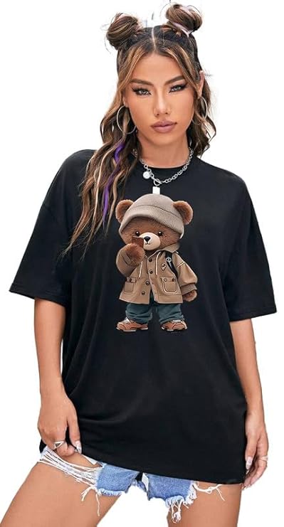 Black Oversize Tshirt Baggy for Women Cotton Casual Stylish Latest