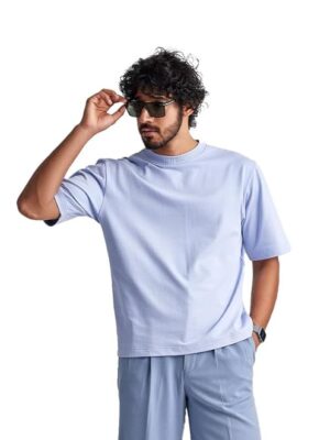 Blue Men's Cotton Casual T-Shirt Comfortable, Relaxed Fit, Crew Neck