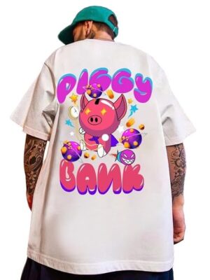 PastelBeige Oversized Cotton Front and Back Printed Round Neck T Shirts for Men