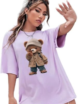 Lavender Oversize Tshirt Baggy for Women Cotton Casual Stylish Latest