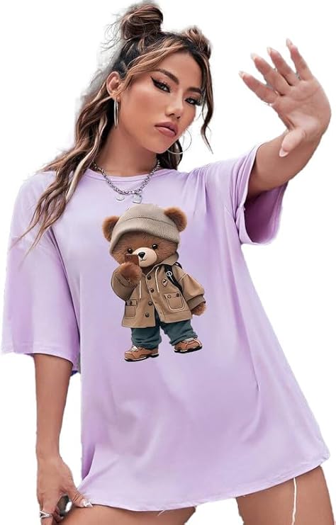 Lavender Oversize Tshirt Baggy for Women Cotton Casual Stylish Latest