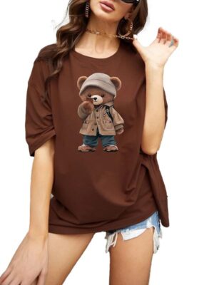 Brown Oversize Tshirt Baggy for Women Cotton Casual Stylish Latest