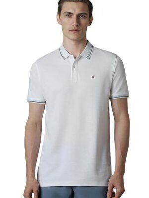 White Slim Fit Solid 100% Cotton, Pique Polo Tshirt