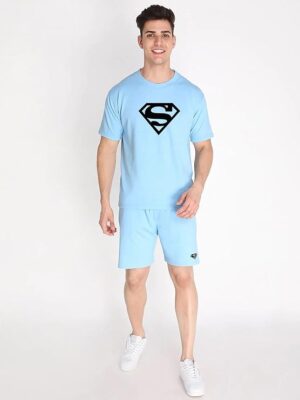 SkyBlue  Cotton Printed Top & Shorts Night Suits Set Men's