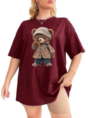 Maroon Oversize Tshirt Baggy for Women Cotton Casual Stylish Latest