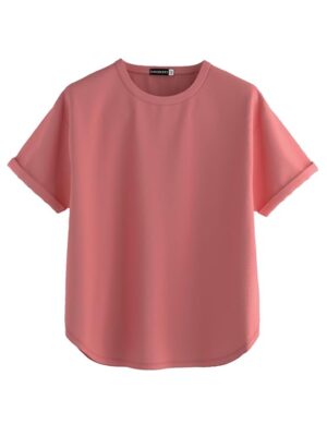 100% Cotton Oversized Loose Fit Drop Shoulder Round Neck Boyfriend Fit Solid Half Sleeves T-Shirt Blush
