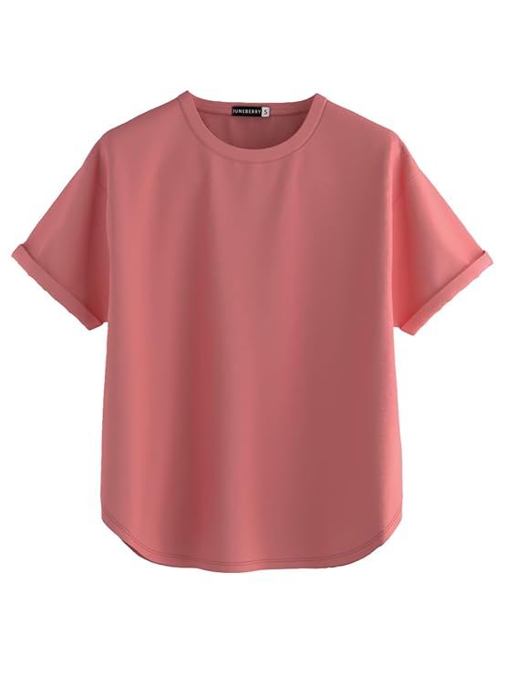 100% Cotton Oversized Loose Fit Drop Shoulder Round Neck Boyfriend Fit Solid Half Sleeves T-Shirt Blush