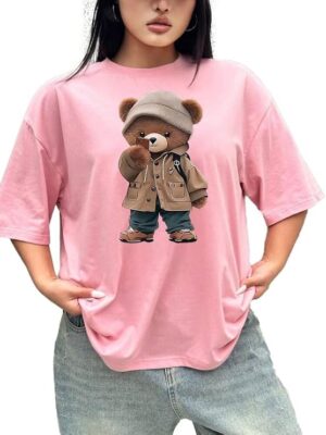 Pink Oversize Tshirt Baggy for Women Cotton Casual Stylish Latest