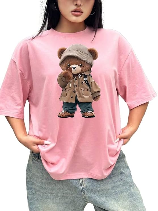 Pink Oversize Tshirt Baggy for Women Cotton Casual Stylish Latest