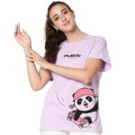 Purple Women's Printed 100% Cotton T-Shirt - Boyfriend Fit, Round Neck