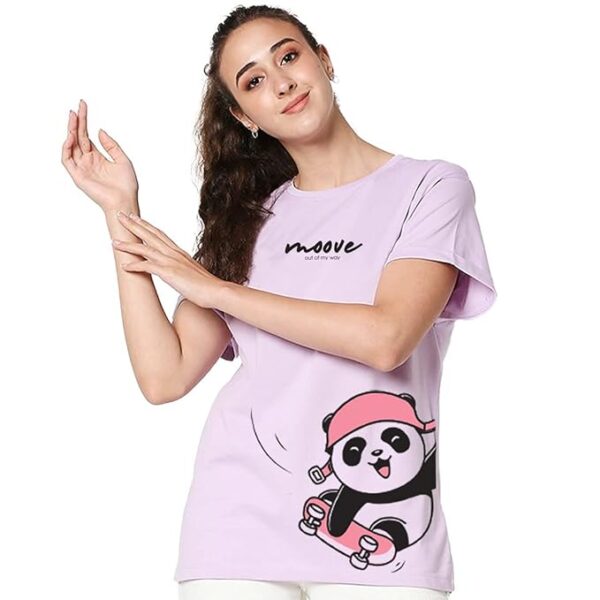 Purple Women's Printed 100% Cotton T-Shirt - Boyfriend Fit, Round Neck