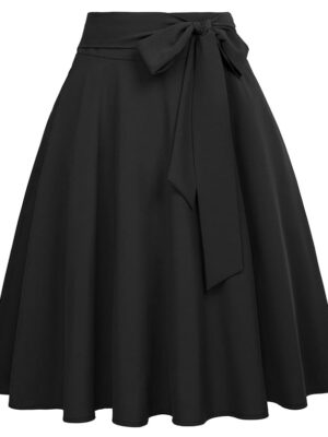 Women's Flared Pleated Maxi Skirt High Waist A-Line with Pockets and Belt Accessories