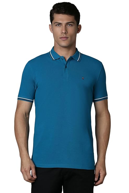 Teal Slim Fit Solid 100% Cotton, Pique Polo Tshirt