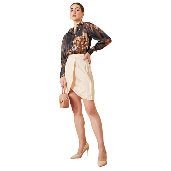Blue Poly Satin Long Sleeves Women's Shirt