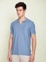 Blue Statement Textured Polo T-Shirts | Premium Cotton, Herringbone Texture