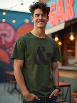 Olive Green Men's Letter Print Regular Fit T-Shirt