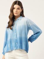 Blue Tie-Dye Rayon Loose Fit Formal/Casual Loosefit Shirts