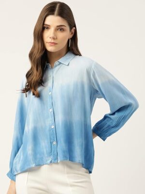 Blue Tie-Dye Rayon Loose Fit Formal/Casual Loosefit Shirts