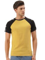 Mustard Black Men's Cotton Half Sleeve Regular Fit T-Shirt