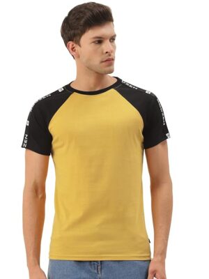 Mustard Black Men's Cotton Half Sleeve Regular Fit T-Shirt
