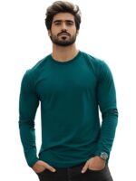 Green Cotton Round Neck Regular Fit Solid Full Sleeve T-Shirt for Men / Boys