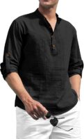 Black Cotton Blend Solid Casual Regular Fit Mandarin/Chinese Collor Short Kurta for Men