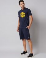 Cotton Printed Top & Shorts Night Suits Set Men's Navy-Blue