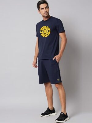 Cotton Printed Top & Shorts Night Suits Set Men's Navy-Blue