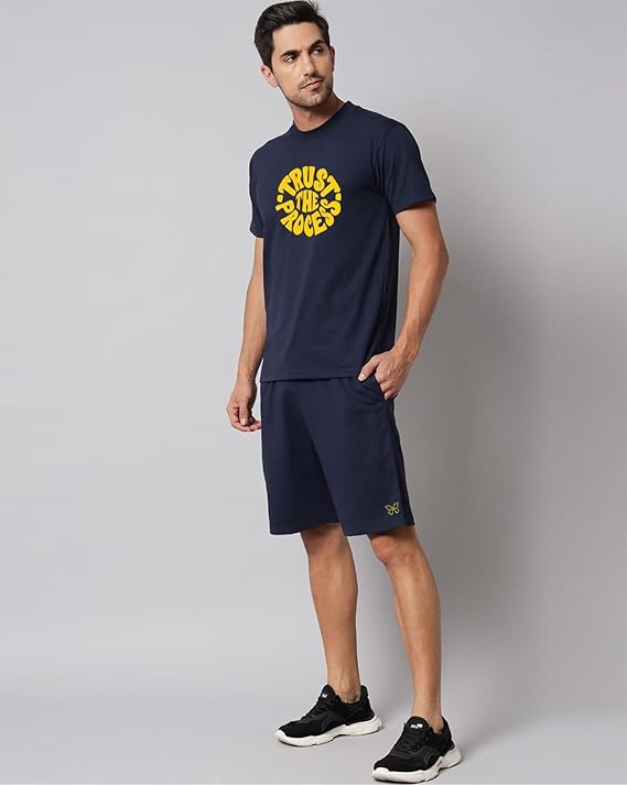 Cotton Printed Top & Shorts Night Suits Set Men's Navy-Blue