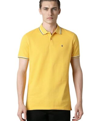 Yellow Slim Fit Solid 100% Cotton, Pique Polo Tshirt