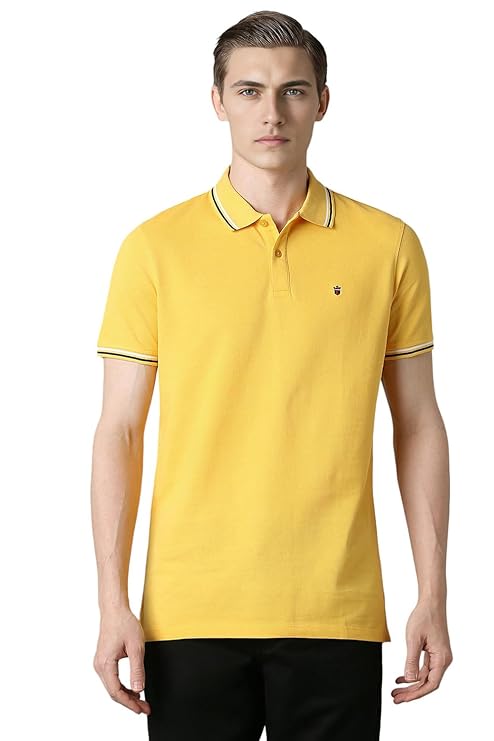Yellow Slim Fit Solid 100% Cotton, Pique Polo Tshirt