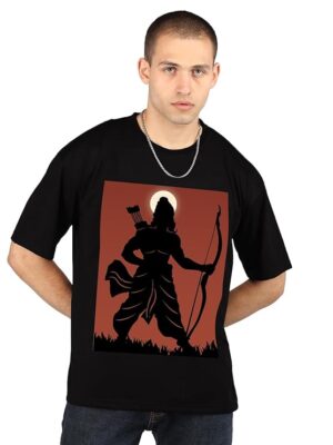 BLACK RED Oversized Cotton Front and Back Printed Round Neck T Shirts for Men