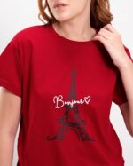 Women's Printed 100% Cotton T-Shirt - Boyfriend Fit, Round Neck Red