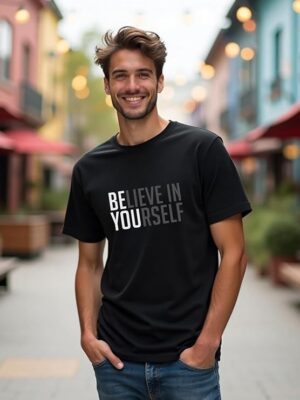 Black Men's Letter Print Regular Fit T-Shirt