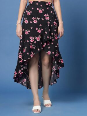 Black Long Skirts for Women Ruffles,Chiffon Fabric